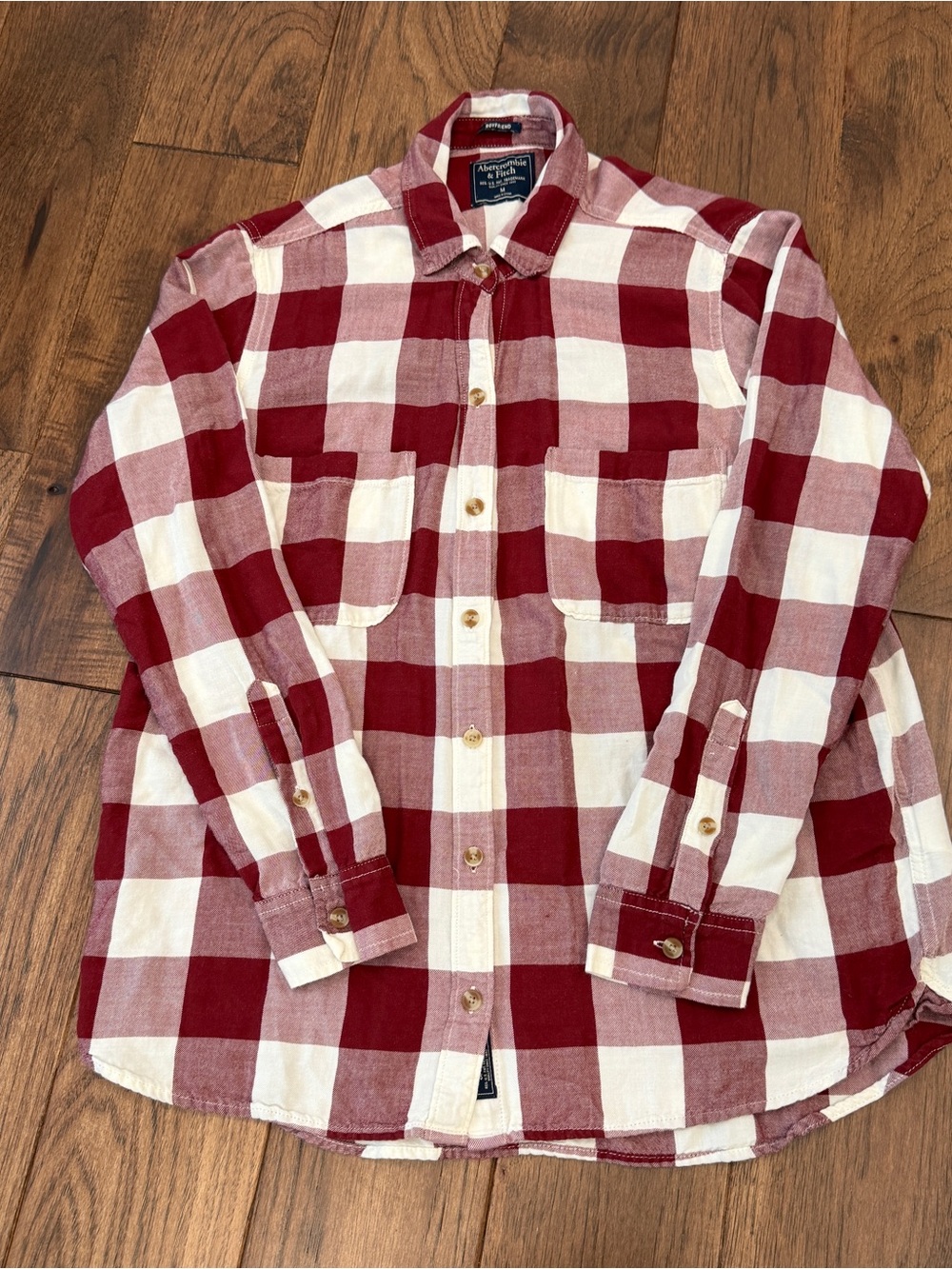 Abercrombie & Fitch Boyfriend Fit Red and White Plaid Flannel Size Medium